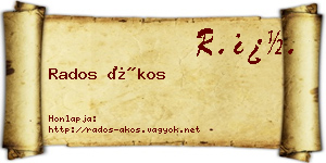 Rados Ákos névjegykártya